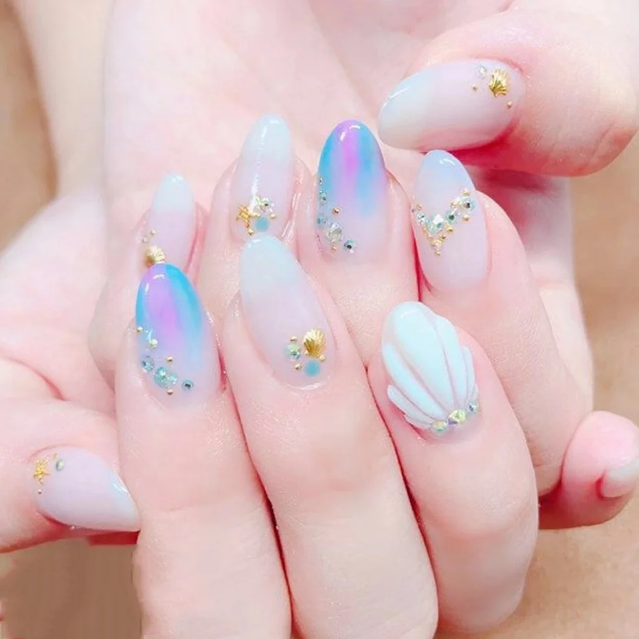 12 решеток/чехол 3D золотые металлические гвозди морская Морская звезда ракушка ломтик хлопья океан тема УФ гель лак для ногтей украшения Советы LA25-1