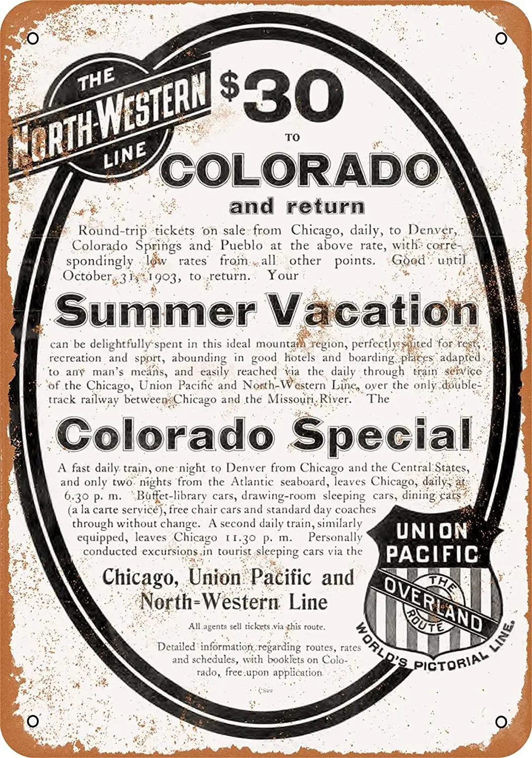 

WallColor 8*12 Metal Sign 1903 Union Pacific Railroad NorthWestern Vintage Look
