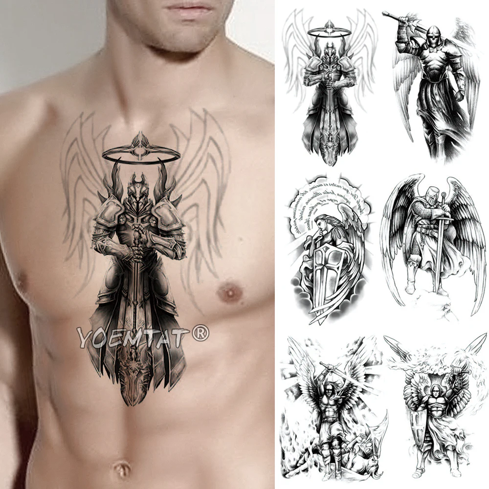 

Viking Samurai warrior Temporary Tattoo Sticker Ares Waterproof Tatto Hero Wings Body Art Arm Fake Tatoo Men Women