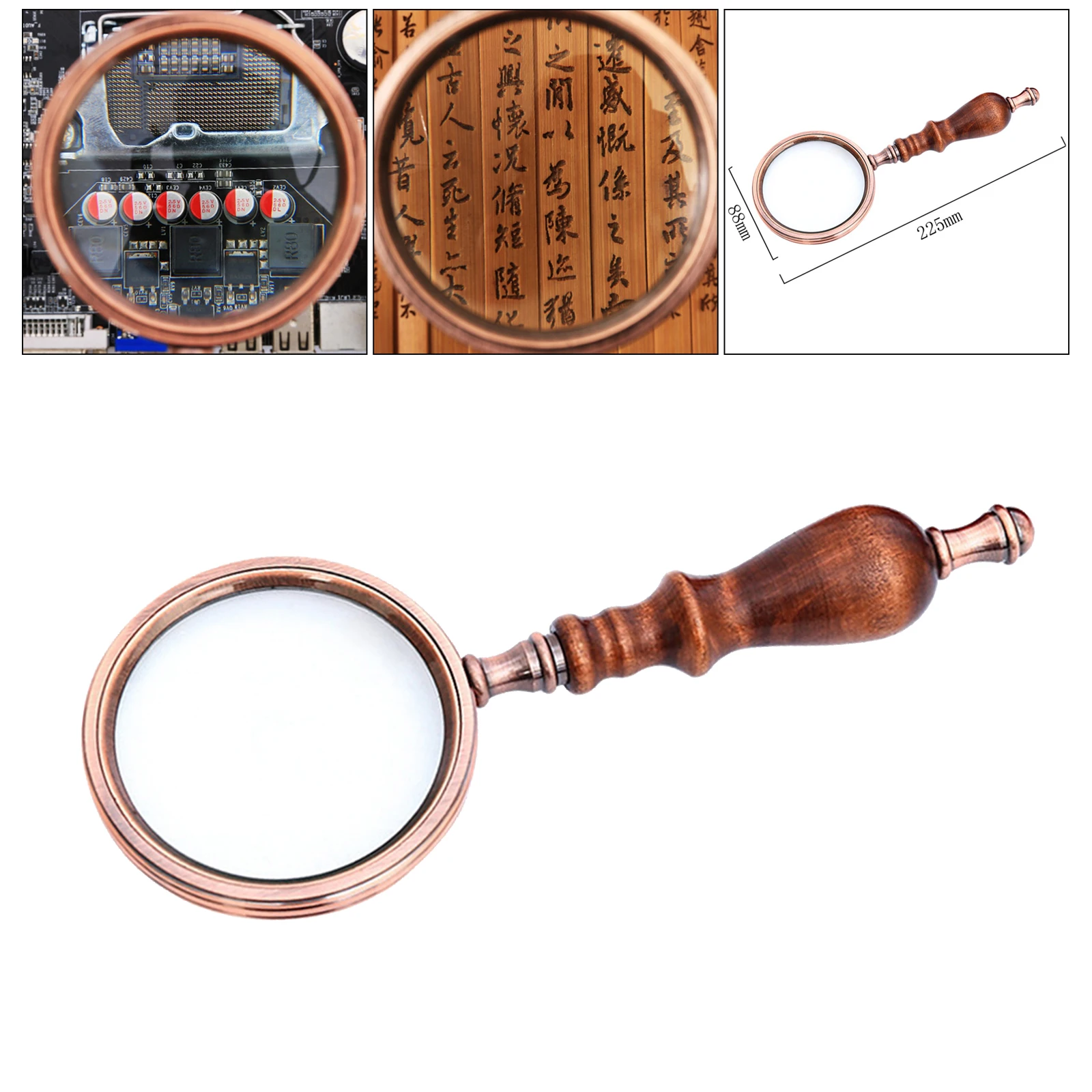 

Handheld Antique Magnifier with Sandawood Handle for Reading Newspaper