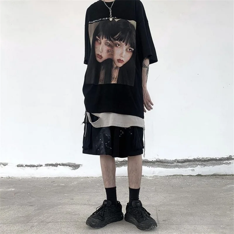 

Short Sleeve Streetwear Portrait Print vintage clothes tshirt shirt Punk Men Female shirt Oversized top T-shirt Hip Hop Summer