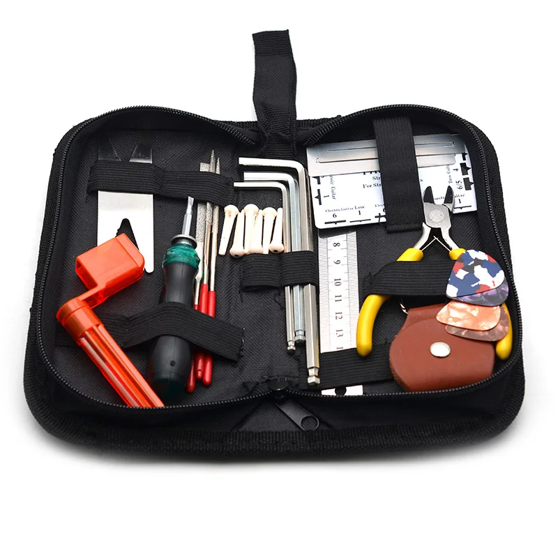

Набор инструментов для гитары, складная сумка черного цвета, 20 х10х5 см, с держателем для шнурков, отверток, маринок, аксессуары для гитары