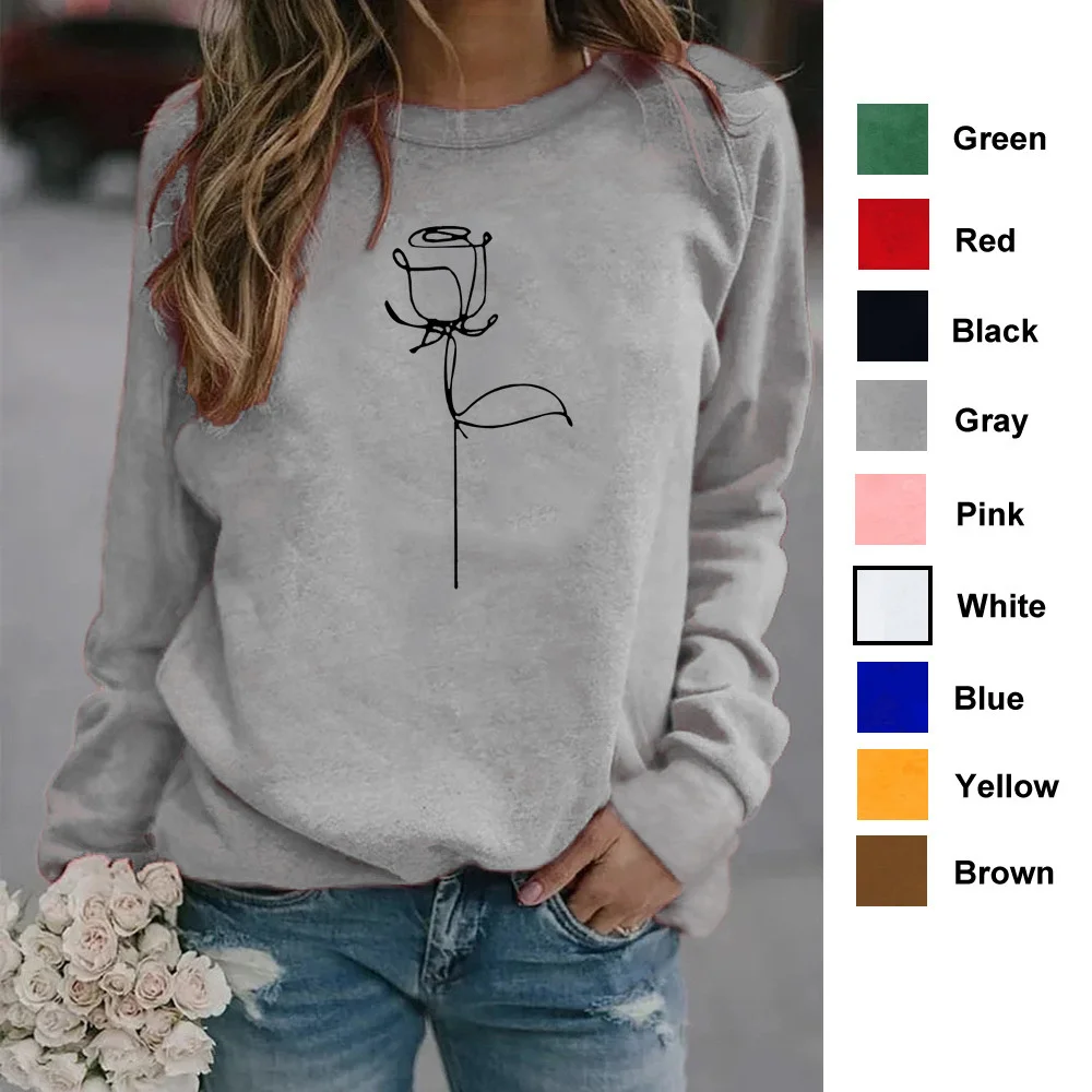 

Rose round neck women's blouse loose bottomed pullover jy51