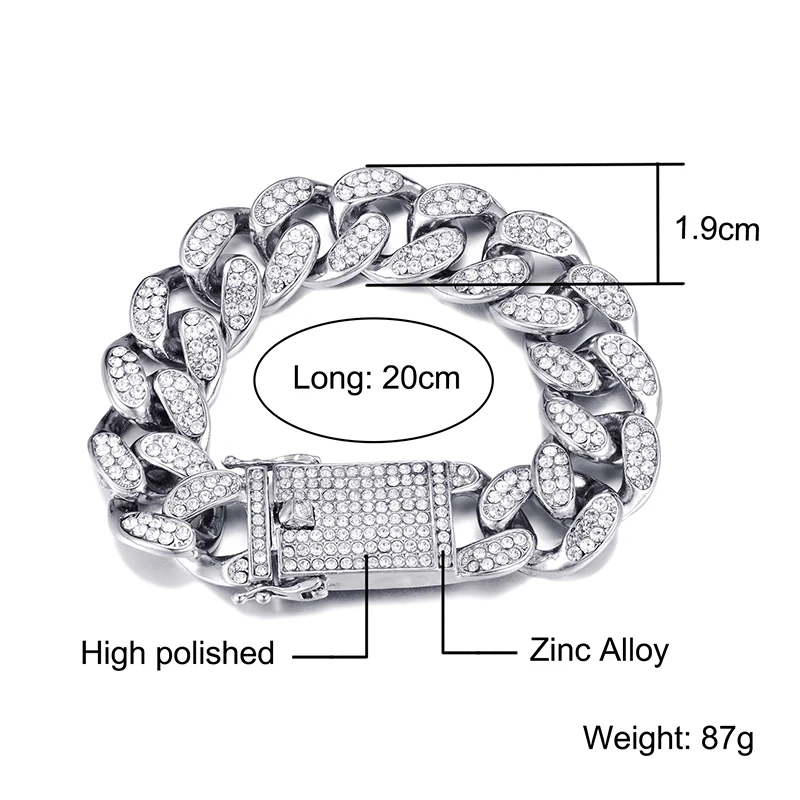 

1 Hip Hop 20MM Full Heavy Iced Out Paved Rhinestone Miami Curb Cuban Chain CZ Bling Rapper Bracelet Necklaces for Men Jewelry
