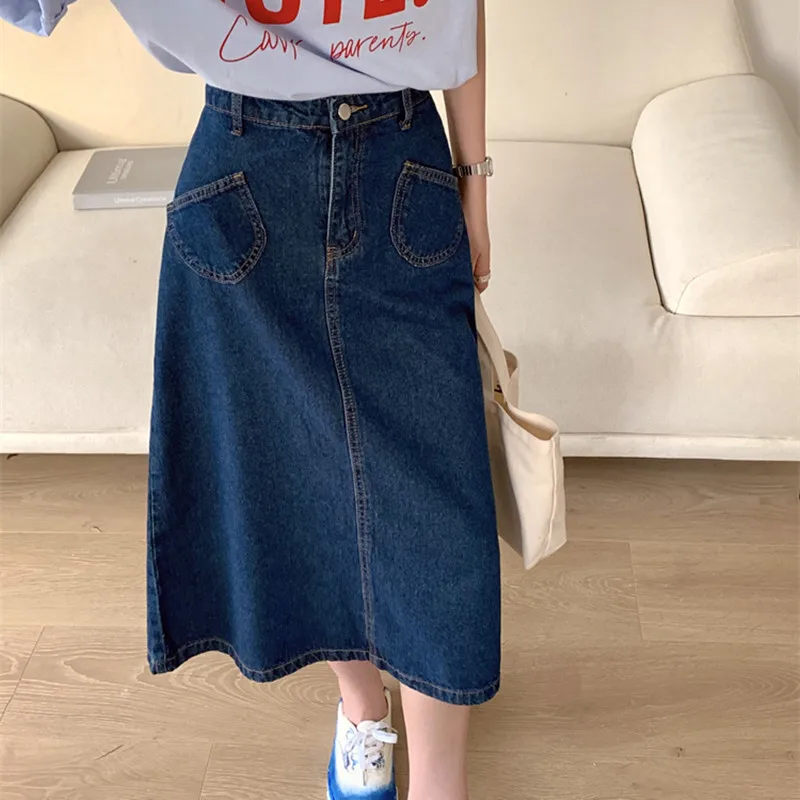 

Джинсовая юбка Hzirip, винтажная, однотонная, с разрезом, летняя, 2021