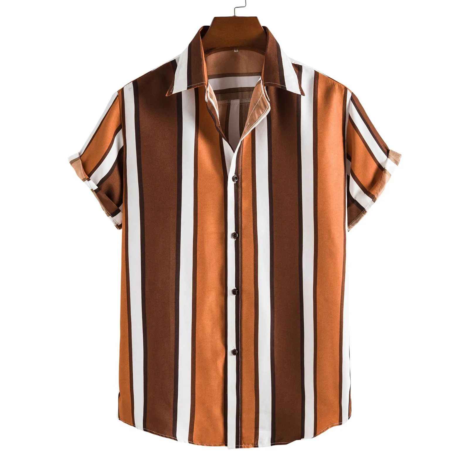 

Summer Mens Shirt Top Casual Short Sleeve Hawaiian Shirts Stand Collar Strip Print Cool Thin Shirt Men Clothing Tops t shirt