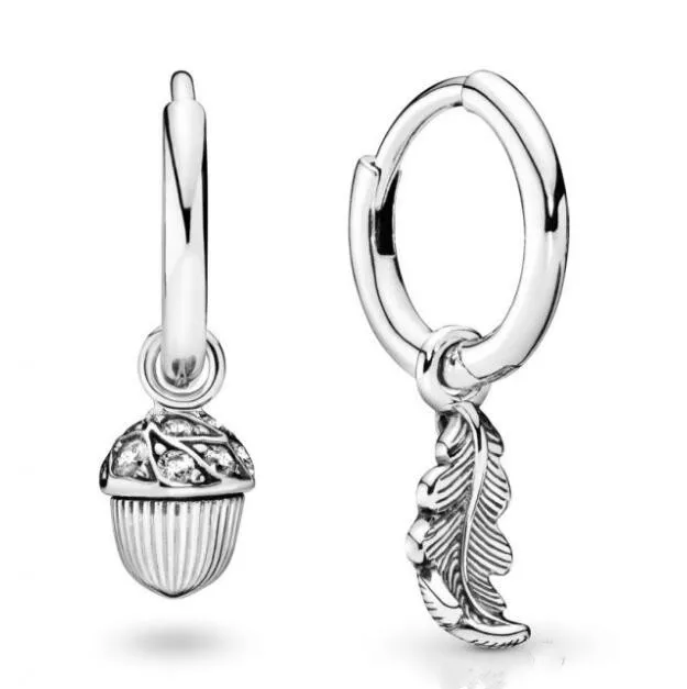 

925 Sterling Silver pandora Earring Acorn & Leaf Earrings With Crystal For Women Wedding Party Gift pandora Jewelry