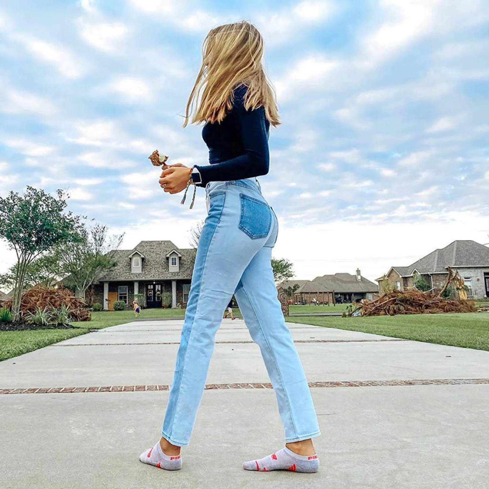 Винтажные прямые джинсы с высокой талией брюки для женщин модные повседневные