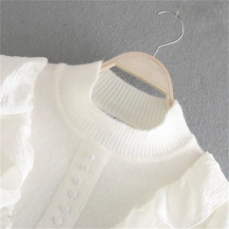 

Women 2021 Fashion With Buttons Floral Print Knitted Sweater Retro High Neck Long Sleeve Women's Pullover Streetwear