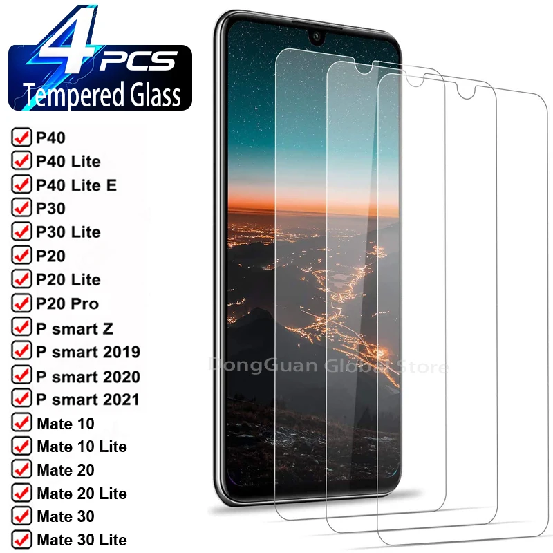 4 шт. закаленное стекло для Huawei P40 P30 P20 P10 Pro P9 P8 Lite P Smart Z 2019 2020 2021 защита экрана Mate 10 20