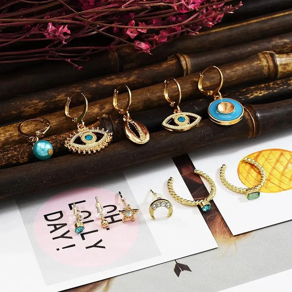 11 шт./компл. богемные Винтажные серьги из золотого сплава набор луна звезда