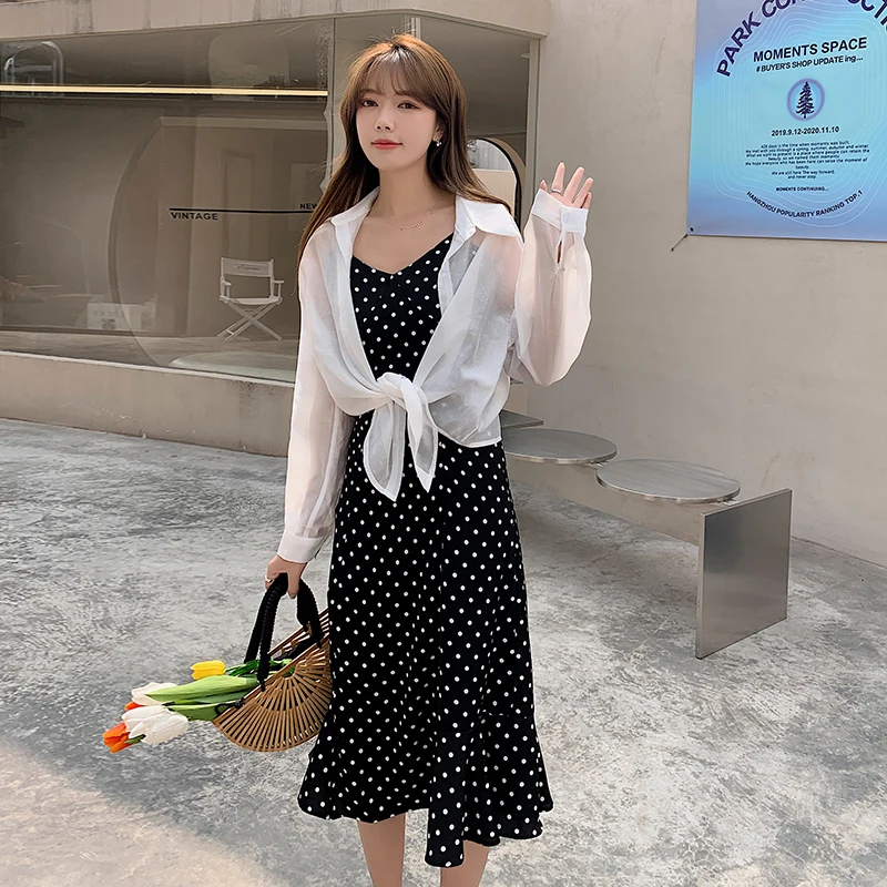 

Will spot the new summer 2021 suits pure color single-breasted coat + wave sling fishtail dress