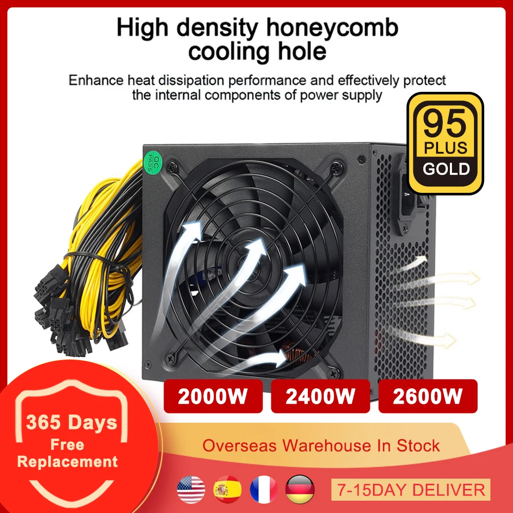Источник питания для майнинга 4U блок 110 В 240 в ATX 2000 Вт 2400 2600 BTC ETH 10X 6Pin поддержка