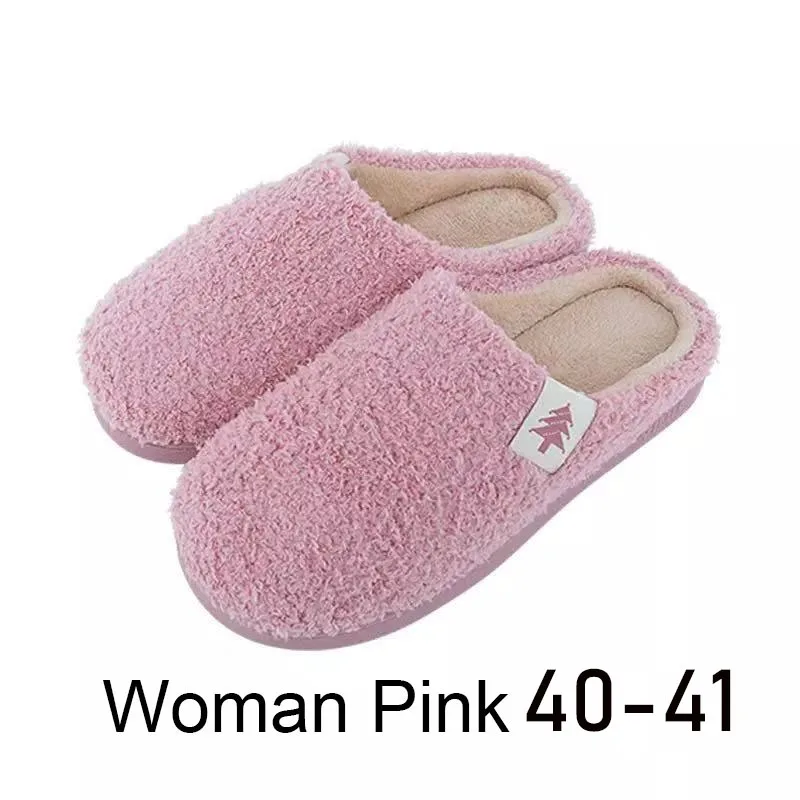 Pink Size 40-41 Xiao mi jia/домашние тапочки для мужчин и женщин; зимние теплые шлепанцы; нескользящие теплые домашние тапочки для спальни - Цвет: Pink Size 40-41