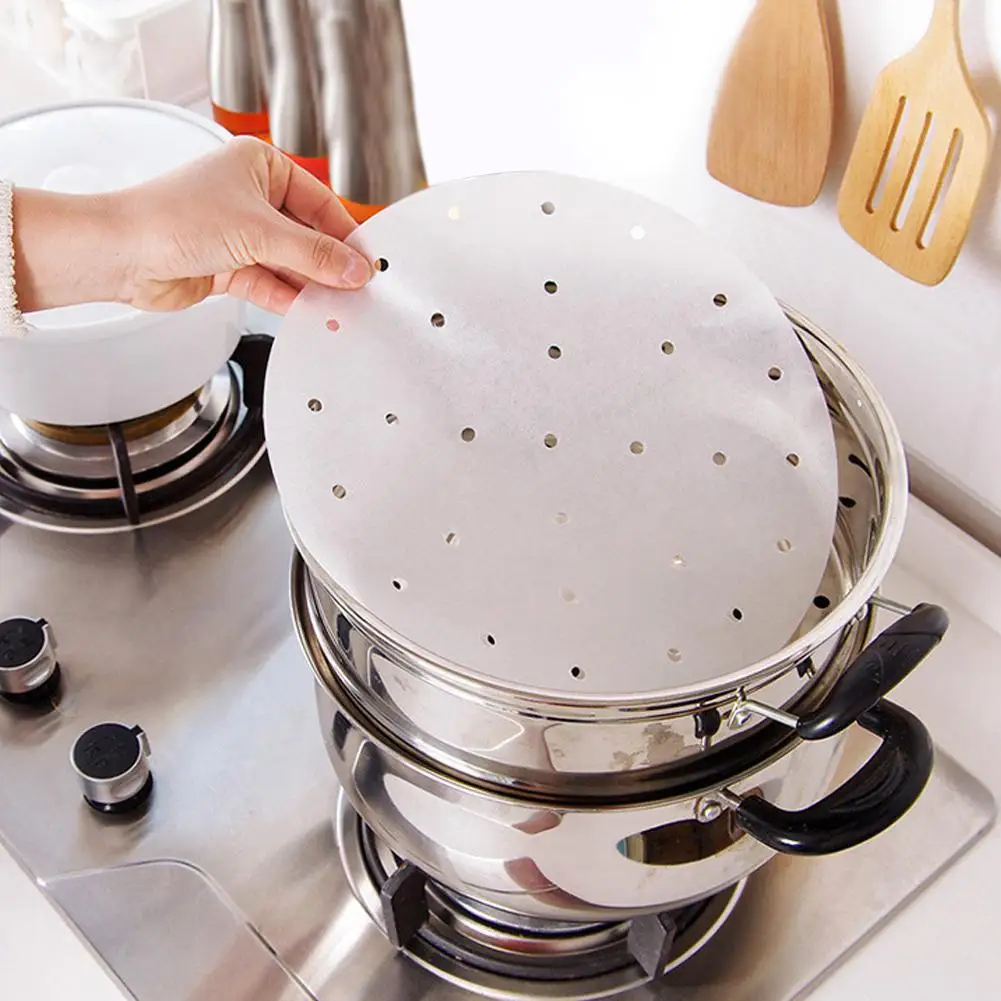 400 шт одноразовые масляные бумажные круглые перфорированные Пароварка кухонные