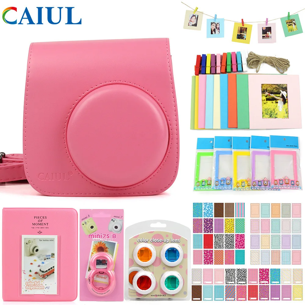 Caiul/caiul Polaroid Mini8/8+/9 винтажная сумка для камеры альбом клейкая бумага фильтр фоторамка аксессуары - Color: Mini9FlamingoPink
