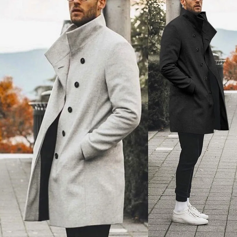

JODIMITTY High Quality Windbreaker Wool Blended Coat Men Winter Warm Classic Slim Long Jacket Men Autumn Outwear Trench Coat