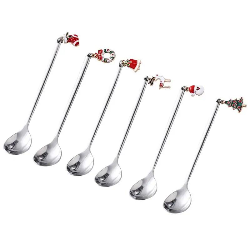 

6Pcs Coffee Spoon Mixing Scoops Stirring Spoons Stainless Steel Spoon Drinkware Table Decoration Accessories