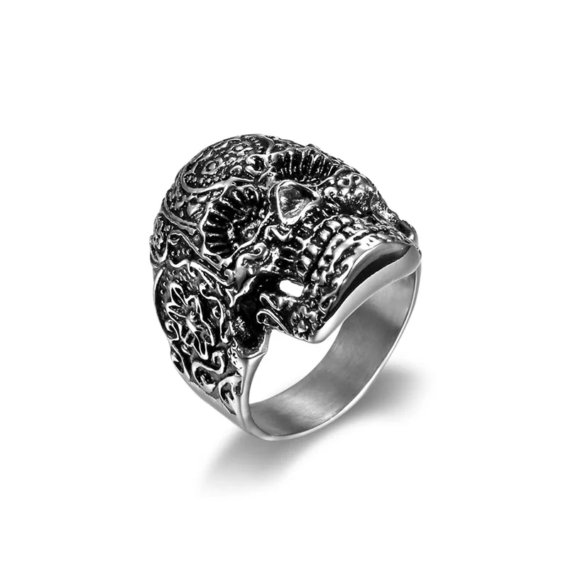

Megin D Hot Sale Vintage Personality Pattern Skull Stainless Steel Men's Rings for Men Father Lover Friend Fashion Gift Jewelry