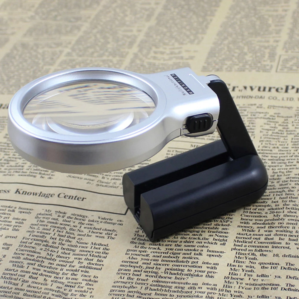 

3X Folding Lamp Loupe Magnifier Reading Portable Handheld Illuminated Magnifying Glass with 2 LED Lights for Newspaper