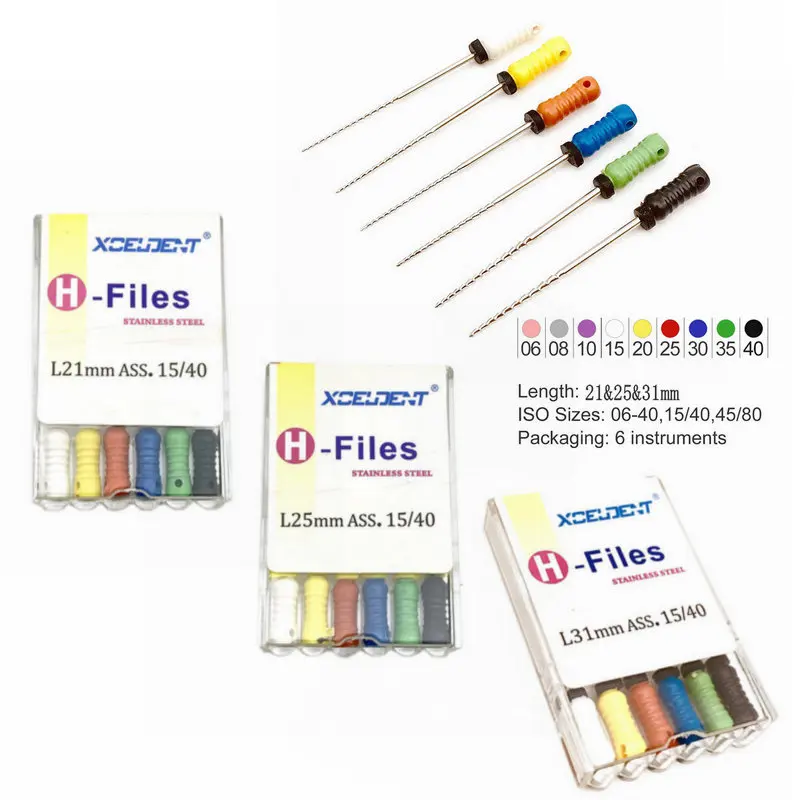 6 шт./упак. H файлы Нержавеющая сталь зубные эндодонтические инструменты