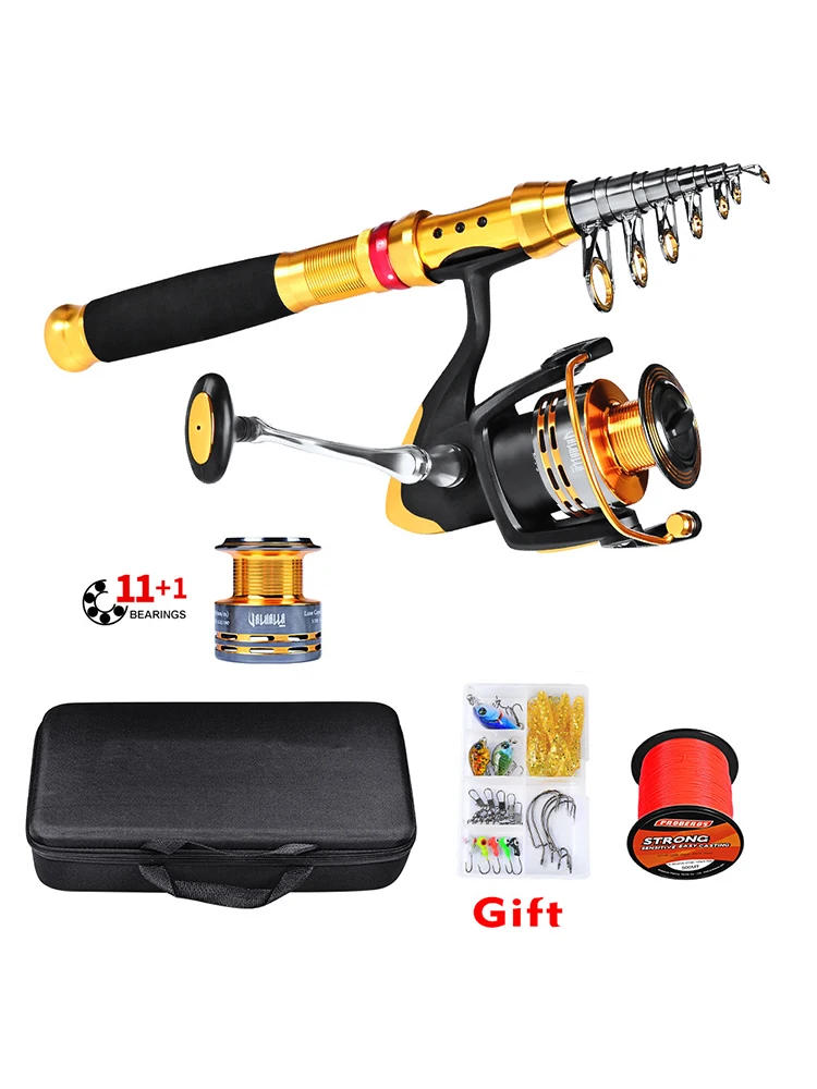 

Carbon Fiber Telescopic Rod Reel Combination Two-in-one Rotating Reel Fishing Set Package Bass Pike Rod Set 1.8-2.7m Fishing