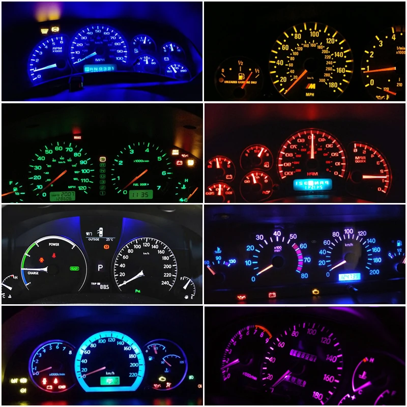 

20x T5 White Blue Green Blue Red Yellow Purple Dashboard Wedge LED Car Light Bulb Lamp 74 dash led car bulbs interior Lights 12V