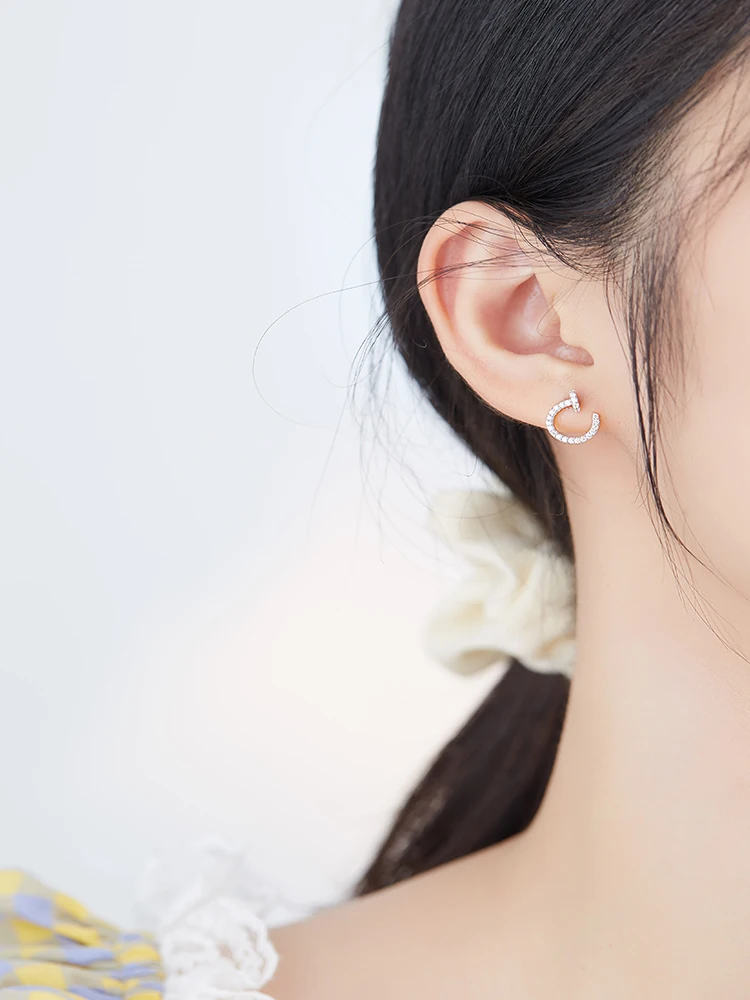 

SILVERHOO 925 Sterling Silver Earrings For Women Shiny Full Cubic Zirconia Twisted Nails Stud Earring Fine Jewelry To Girlfriend