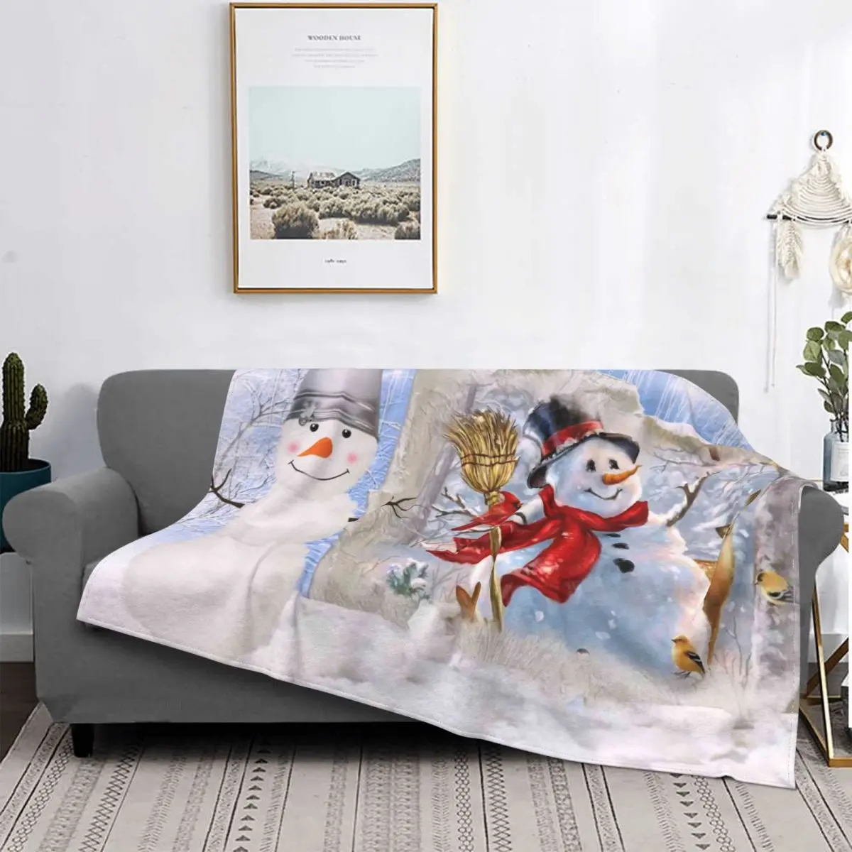 

Manta navideña de Papá Noel с принтом муньeco de nieve, mantas de franela transpirables de algodón para ropa de cama, Arti