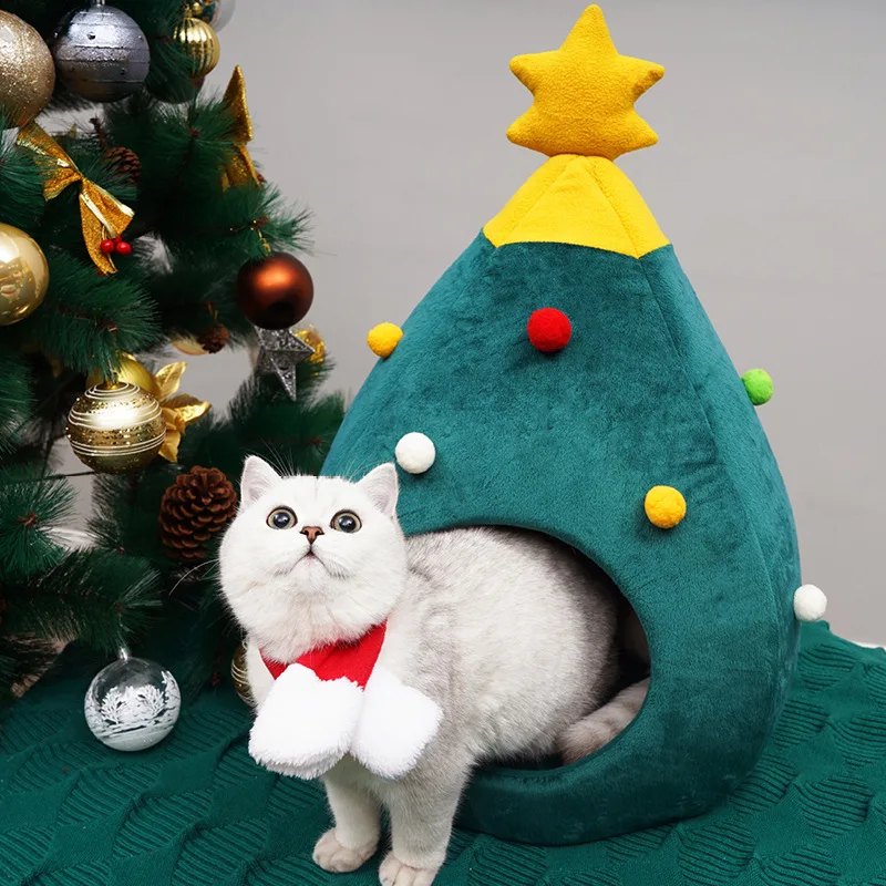 

Christmas Tree Cat House Bed Cat Bed Christmas Tree Shape Cute Cat Bed Dog House Bed Cozy Winter Warm Cave Christmas Accessories