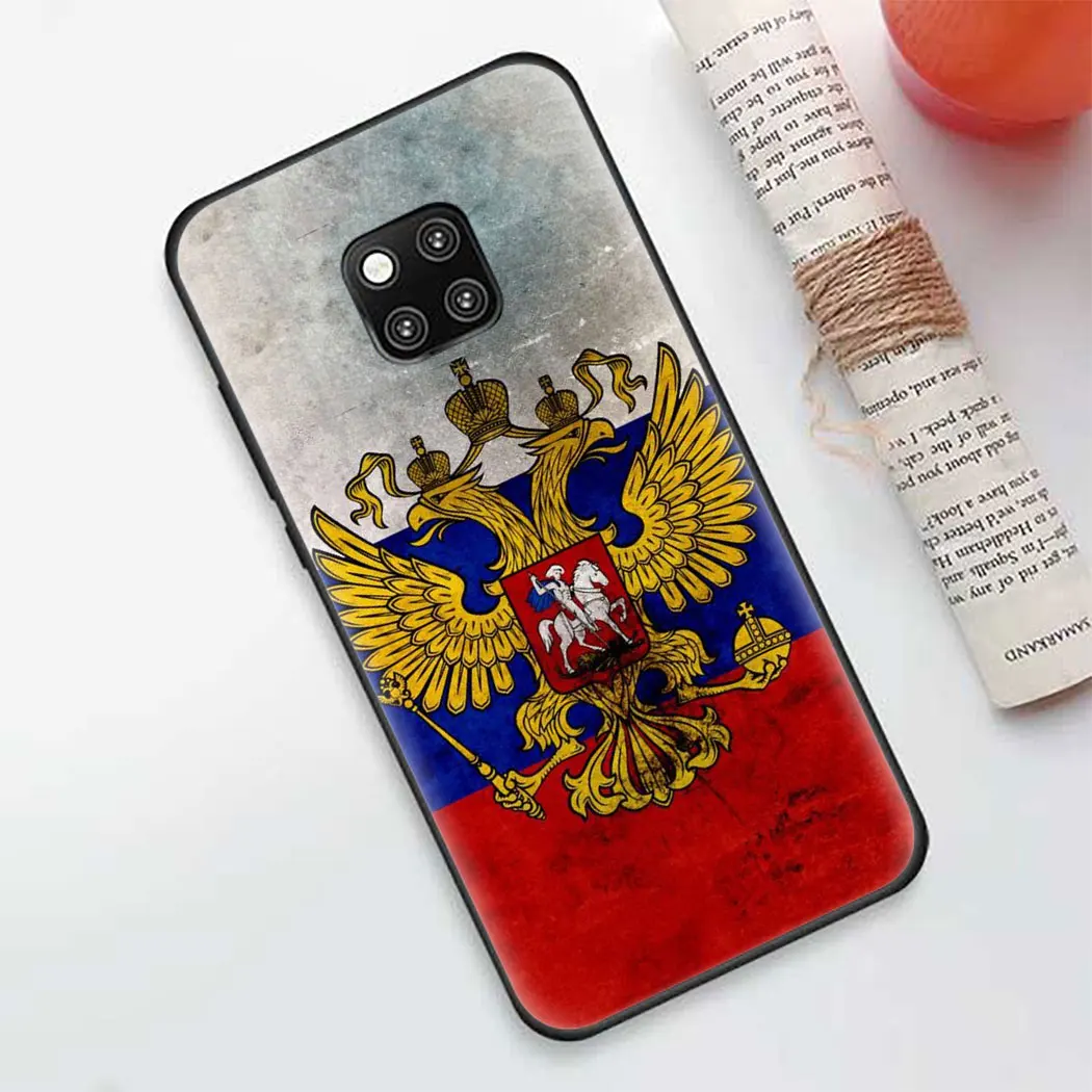 Soft silicone Cover for Huawei Mate 10 20 30 Pro Lite Y6 Y7 Y9 Prime Y5 Black Phone Case Russia Flag coat of arms | Мобильные