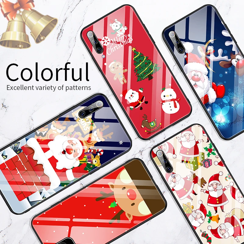 

Christmas Deer Tree Glass Phone Case For Xiaomi Mi 10 9 8 T Lite SE F1 Redmi Note 4 5 6 7 8 Pro Cute Luxury Silicone Cover