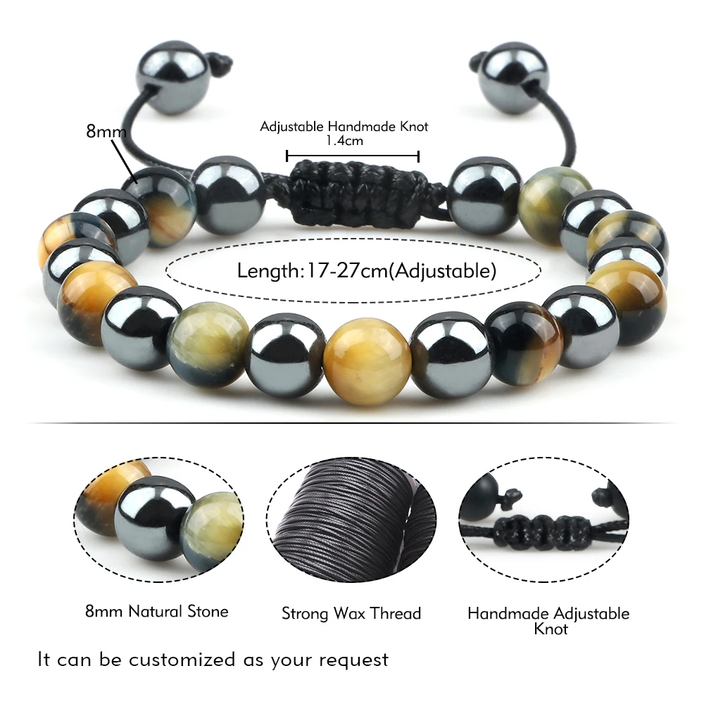 

Natural Hematite No Magnetic Beads Men Bracelets Tiger Eye Stone Lava Rock Bracelet Healing Chakra Bangle Handmade Women Jewelry