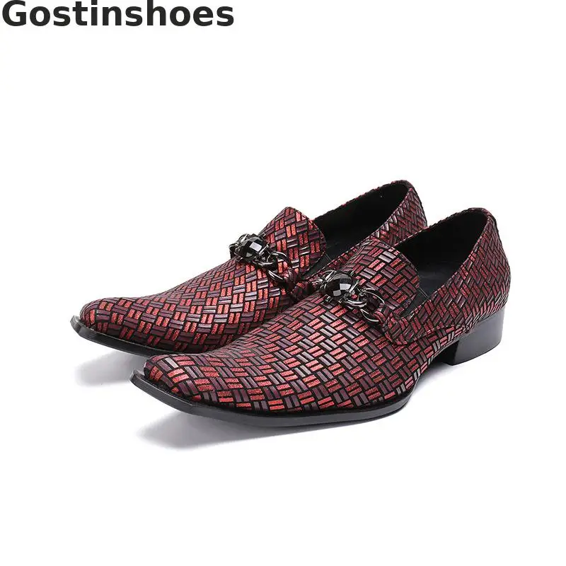 Брендовая обувь с квадратным носком для отдыха из воловьей кожи тиснением сезон