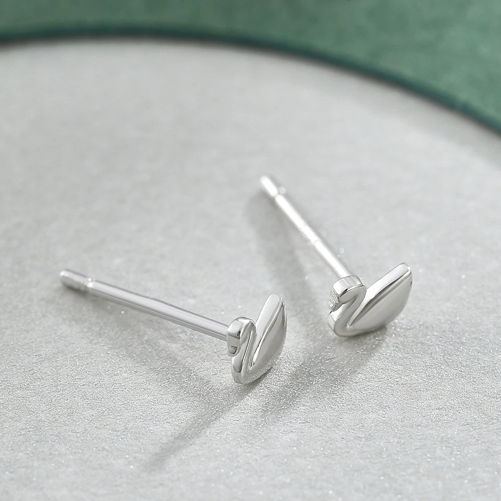 

SILVERHOO 925 Sterling Silver Women's Earring Set Shining Swan Heart Stud Earrings Korean Fine Jewelry For Girlfriend New