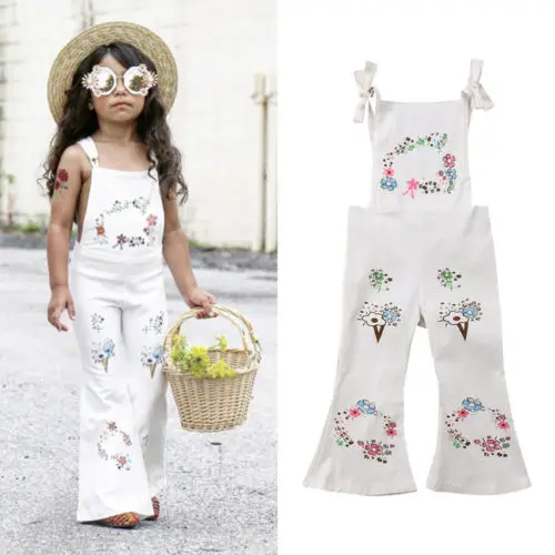 Новый Детский комбинезон с цветочным рисунком для девочек платье на подтяжках