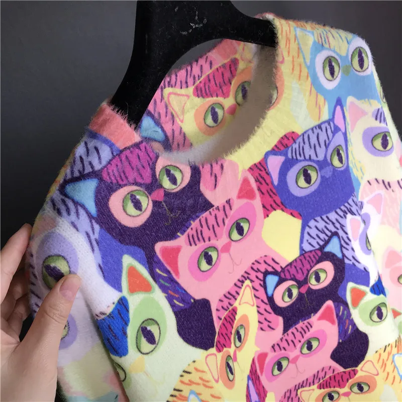 

Autumn new style Korean fashion cat colorful loose large size fat mm long sleeve pullover sweater top women