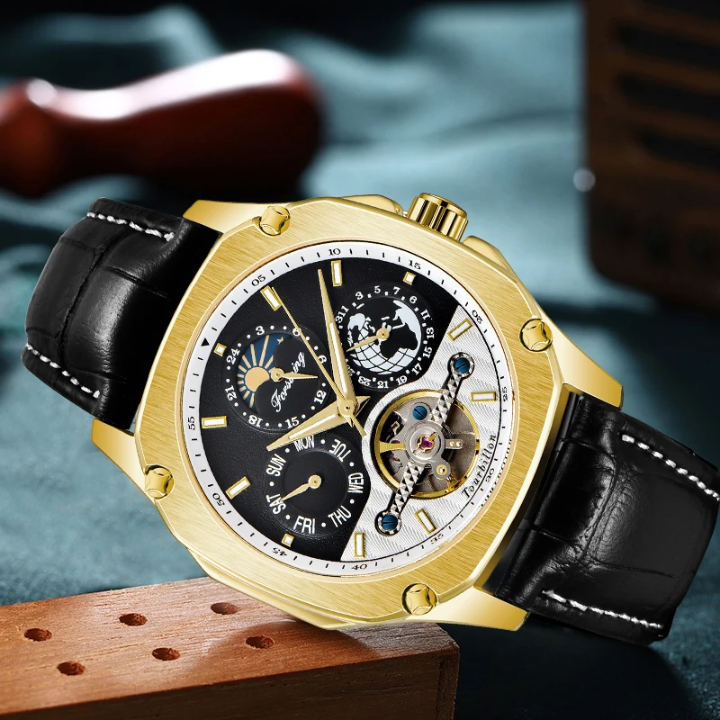 Люксовый бренд FORSINING механические Автоматические часы Авто Дата мужские Tourbillon