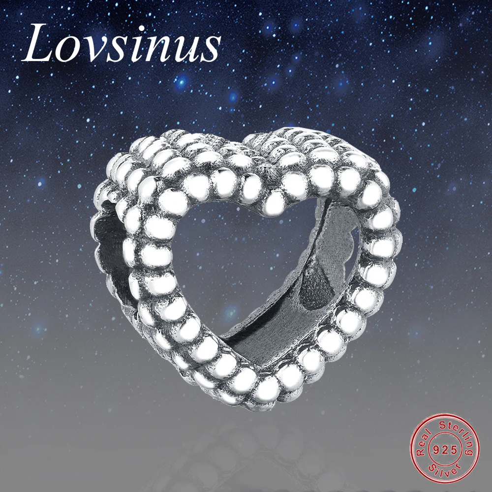 Бусины шармы в форме сердца из серебра 925 пробы с бусинами подходят для