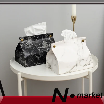 

Nordic marbling leather tissue box household living room dining table carton storage tissue bag Napkin Holder