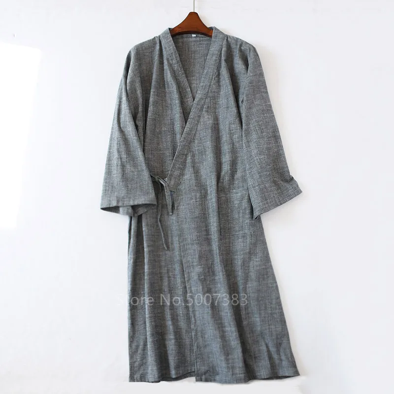 

Man Woman Traditional Japanese Kimono Home Yukata Pajama Sleepwear 100% Cotton Solid Spa Bathrobe Nightgown Leisure Wear