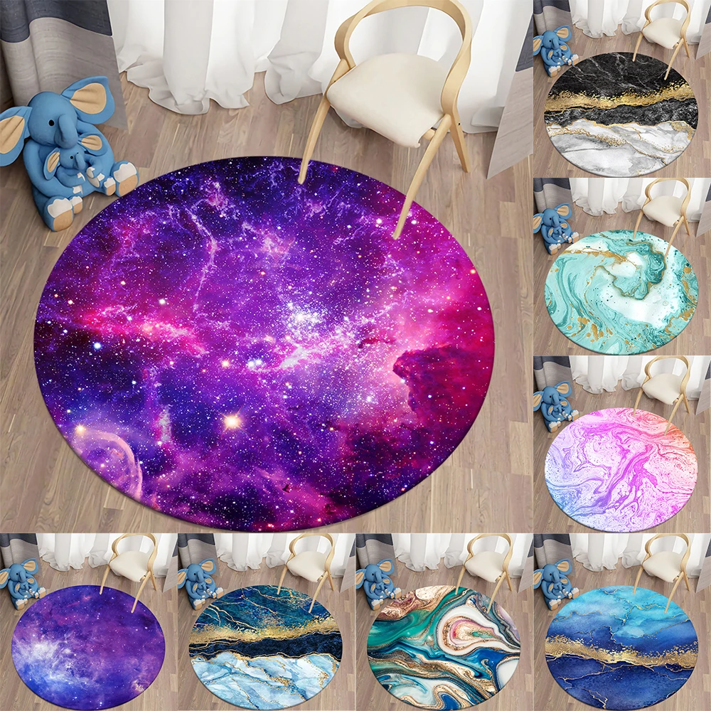 3D Round Carpets for Children's Room Galaxy Space Living Room Rugs Soft Flannel Floor Area Rug Bedroom Mat Kitchen Rug for Home