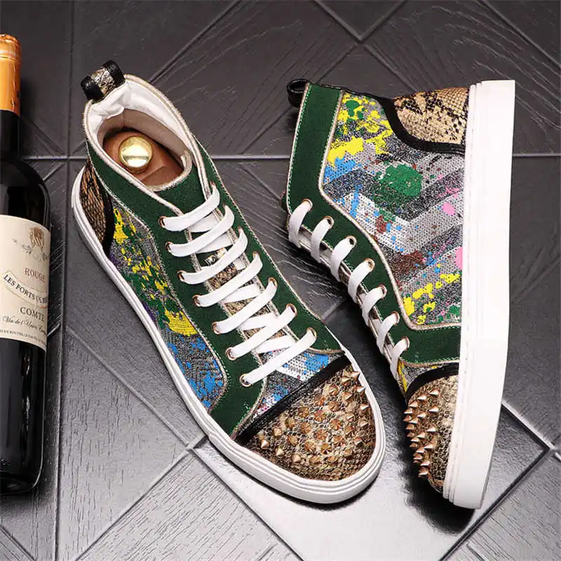 Murah Sneakers Atasan Tinggi Pria Muda Eropa Sepatu Kasual Rivet Punk Hip Hop Sepatu Bot Pergelangan Kaki Zapatillas Hombre