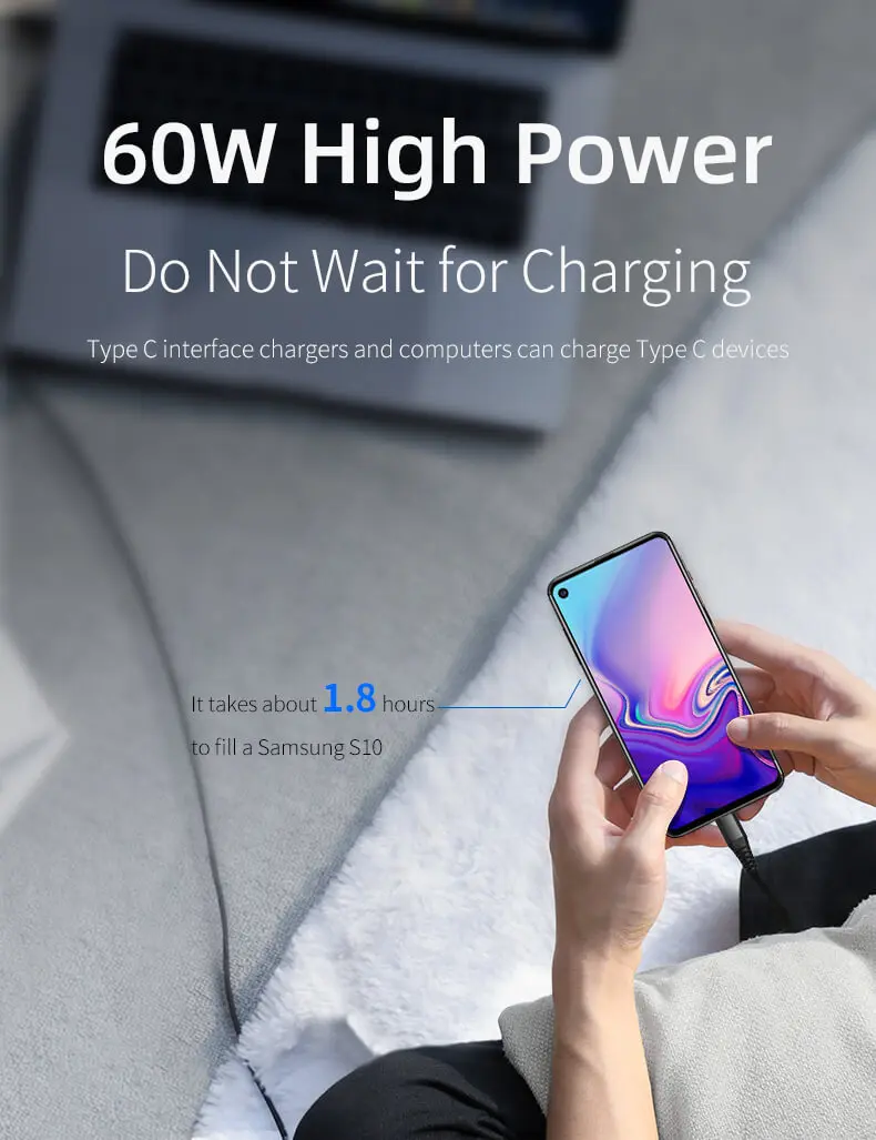 Hannord usb type C к USB C кабель с поддержкой PD 60 Вт Кабель для быстрой зарядки для MacBook Air/Pro samsung S10 Plus USB C кабель для передачи данных