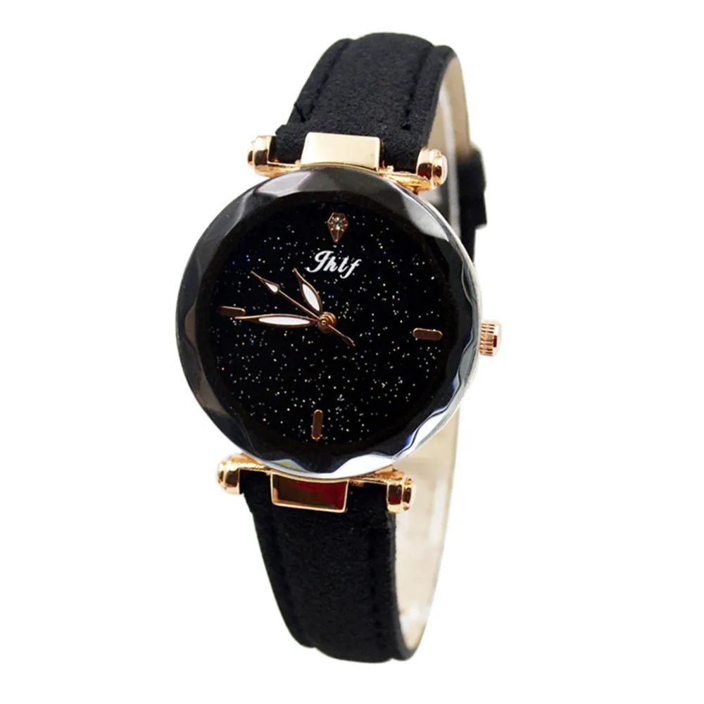 Звездное небо часы Для женщин Повседневное кожа Простой циферблат Кварцевые montres