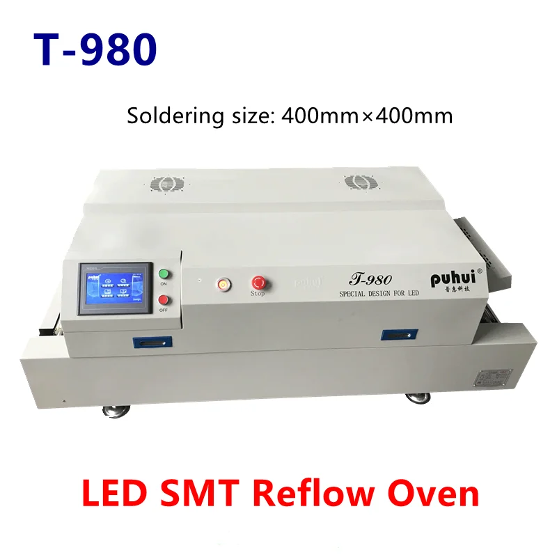 

PUHUI T-980 Reflow Oven Touch Screen Rework Station Lead-Free Reflow Welder Soldering Station Power Low Reflow Wave Oven Machine