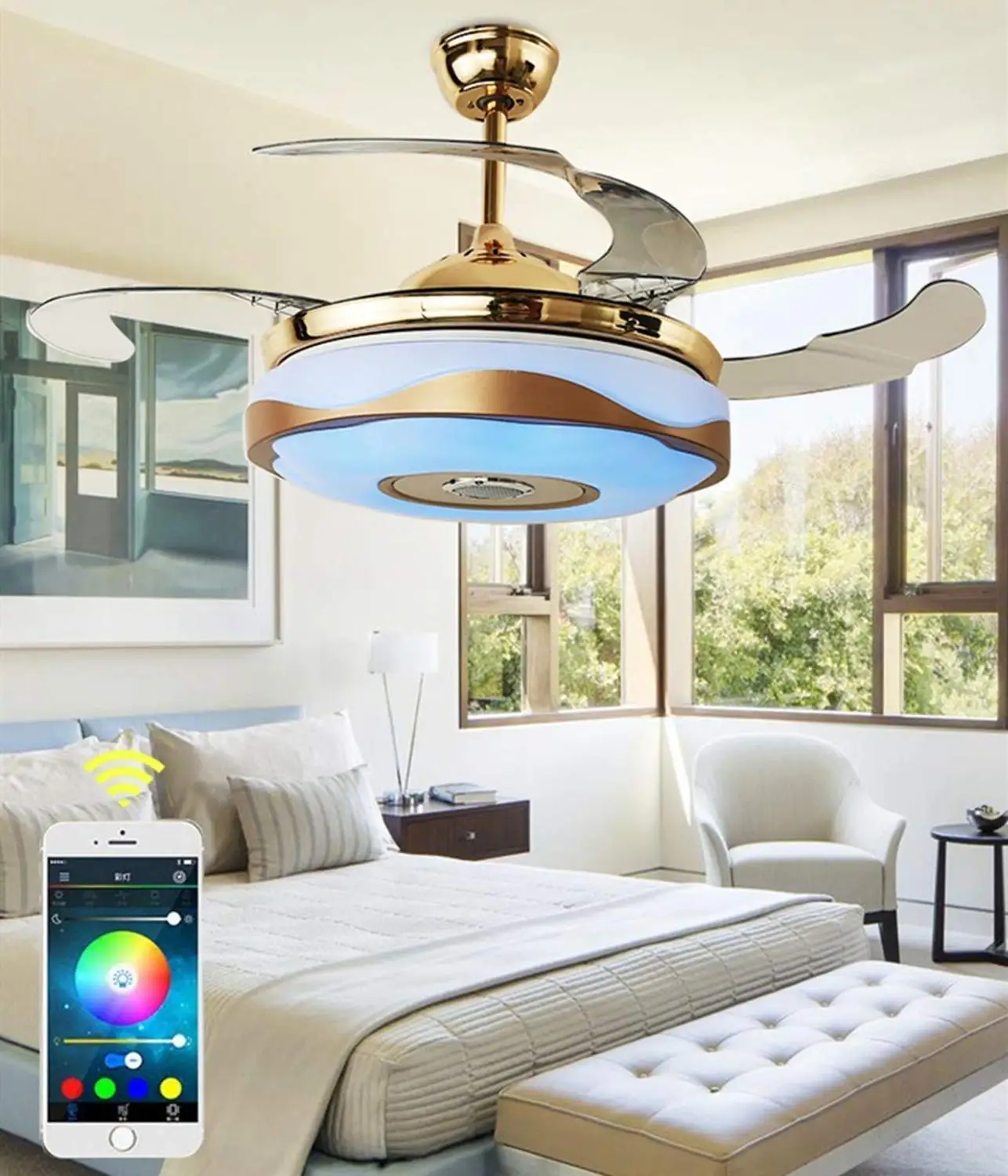 Современный потолочный светильник с Bluetooth музыкальный плеер люстра выдвижные