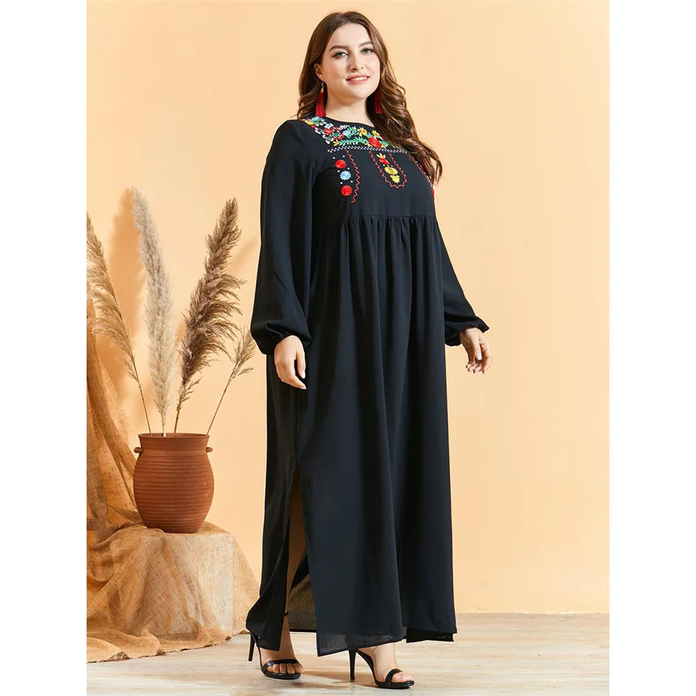 

Black Embroiderey Women Long Dress Dubai Abaya Ethnic Kaftan Muslim Party Gown Islam Clothing Arabic Dubai Caftan Eid Plus Size