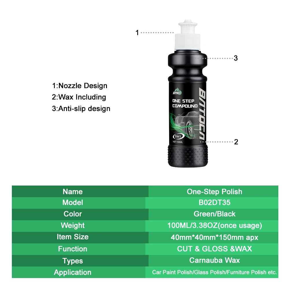 Batoca Car Wax 100ml 3 in 1 One Step Carnauba Polish Scratch Remover Paint Care Grinding Compound Gloss Kit | Автомобили и