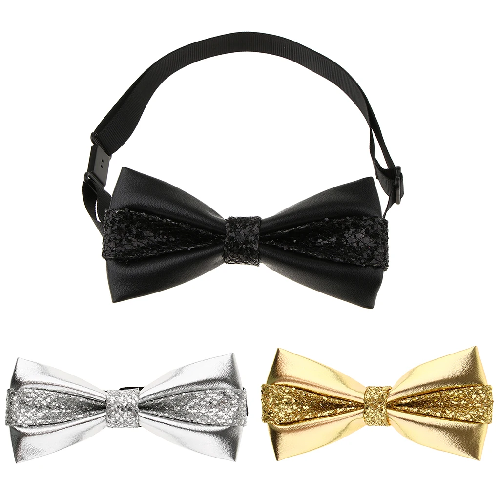 Мужской Блестящий Свадебный галстук бабочка из искусственной кожи с